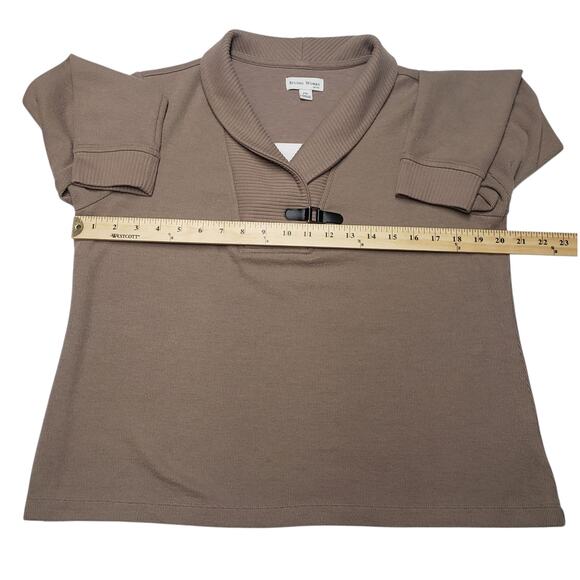 Studio Works Petite XL Tan Pullover Sweater – Collared V-Neck Faux Buckle Detail - Picture 3 of 8